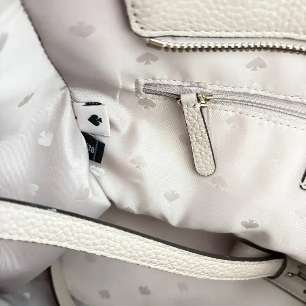 Kate Spade New York Pebbled Leather Tassel Tote Bag Beige Neutral Work Satchel